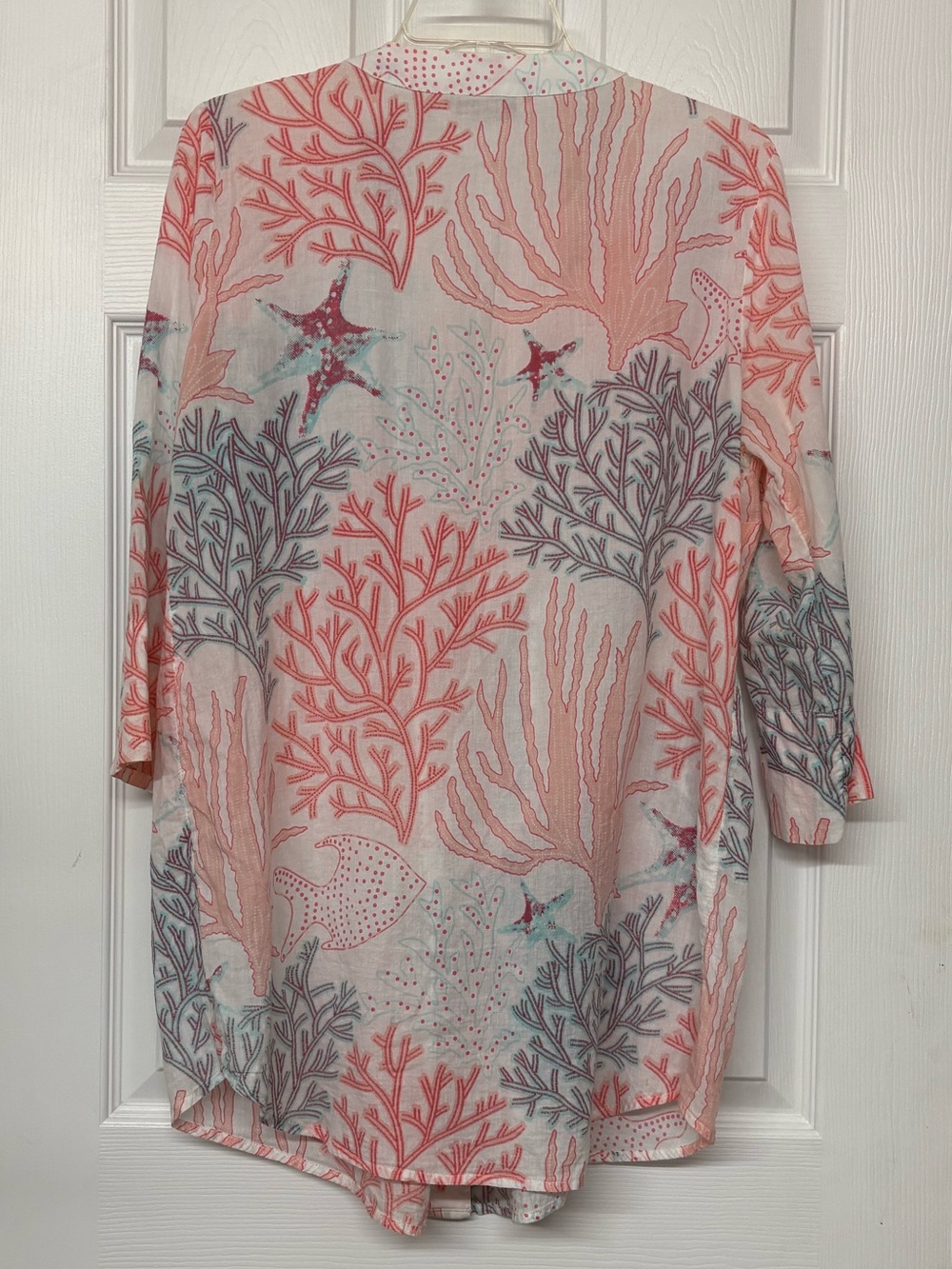 Soft Surroundings Coral Reef Embroidered Beaded Cotton Flowy Tunic Top Sz M - Picture 4 of 6
